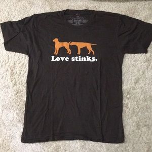 Holy Hell Fire brown love stinks funny T-shirt